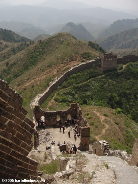 View of ruined tower along the Great Wall of China