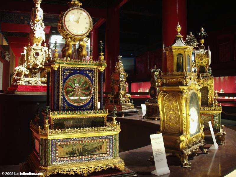 Antique clocks in the Hall of Clocks in Beijing's Palace Museum (Forbidden City)