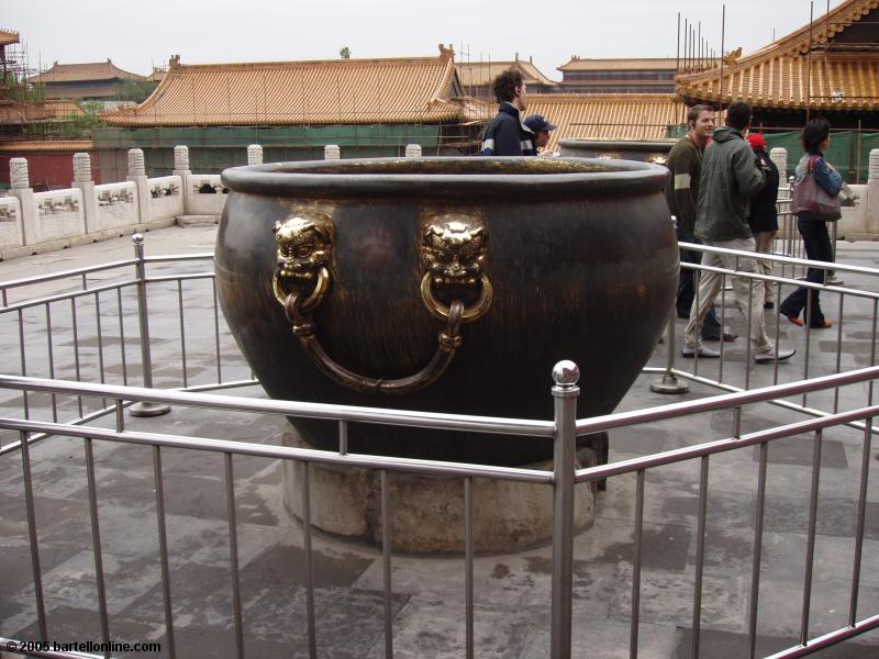Firefighting water urn inside the Forbidden City in Beijing, China