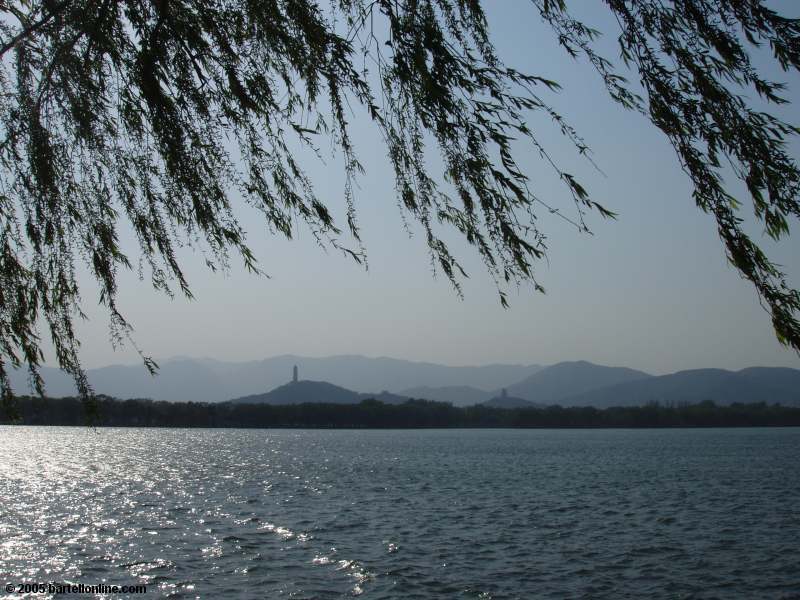 View from an island in Kunming Lake at the Summer Palace in Beijing, China