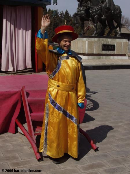 Tourist in rented costume at the tomb of Wang Zhaojun near Hohhot, Inner Mongolia, China