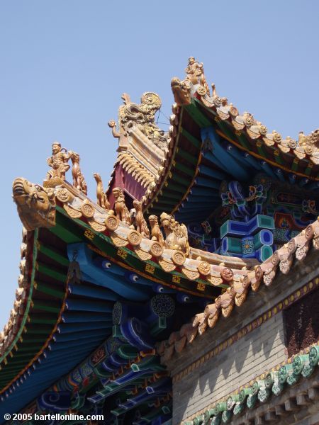 Closeup of the corner of a temple inside Dazhao Temple in Hohhot, Inner Mongolia, China