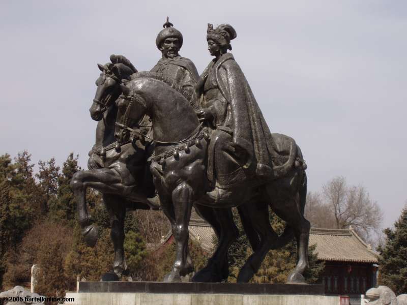 Sculpture of Wang Zhaojun and her Hun chieftan husband at the Tomb of Wang Zhaojun near Hohhot, China