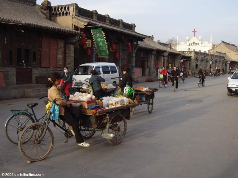 Street scene in an old section of Hohhot, Inner Mongolia, China