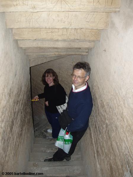 Tourists on stairs inside the White Pagoda near Hohhot, Inner Mongolia, China