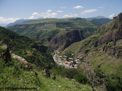 View from above of the Debed river and Dzoraget hotel, Lori region, Armenia
