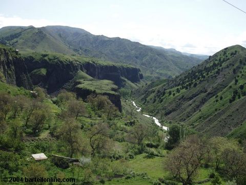 View of the Azat river gorge below Garni temple, Armenia
