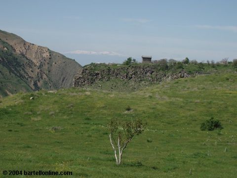 View of the Greco-Roman temple in Garni, Armenia from across the Azat river gorge
