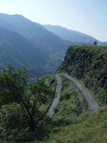 Switchback in the road climbing from the Debed river gorge to Odzun, Armenia
