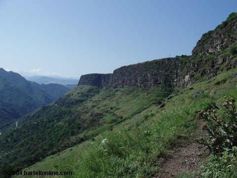 Trail along a cliff below the village of Odzun in the Lori region of Armenia
