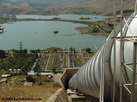 The world-famous pipes in Hrazdan, Armenia and associated lake
