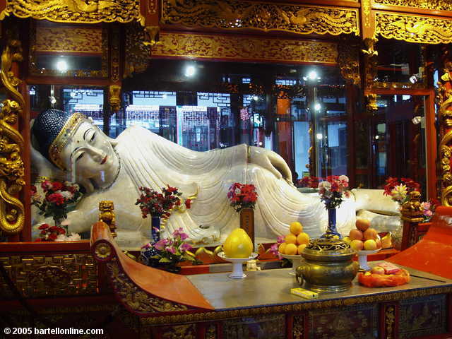 A reclining Buddha at the Jade Buddha Temple in Shanghai, China