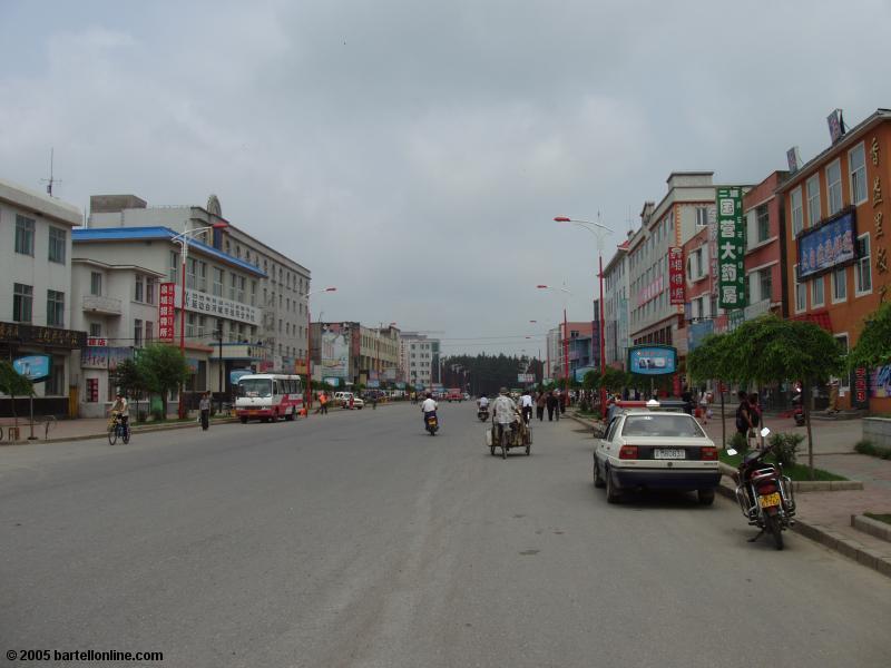 Downtown street in Baihe, Jilin, China