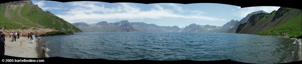 Panorama of the shoreline of Tianchi Lake in the Changbaishan Nature Preserve in Jilin, China