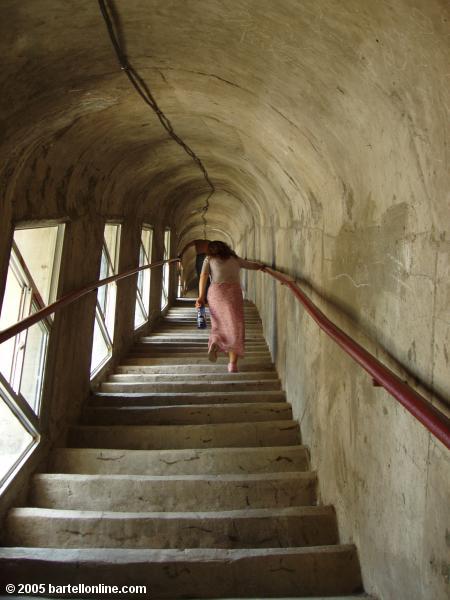 Covered stairs ascending to Tianchi Lake in the Changbaishan Nature Preserve in Jilin, China