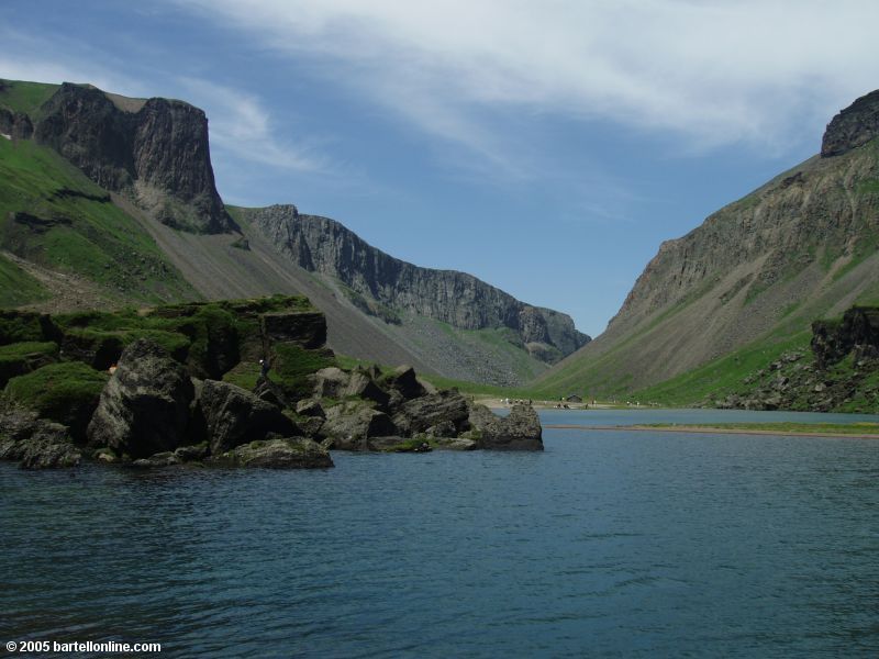 View of the shoreline of Tianchi Lake in the Changbaishan Nature Preserve in Jilin, China