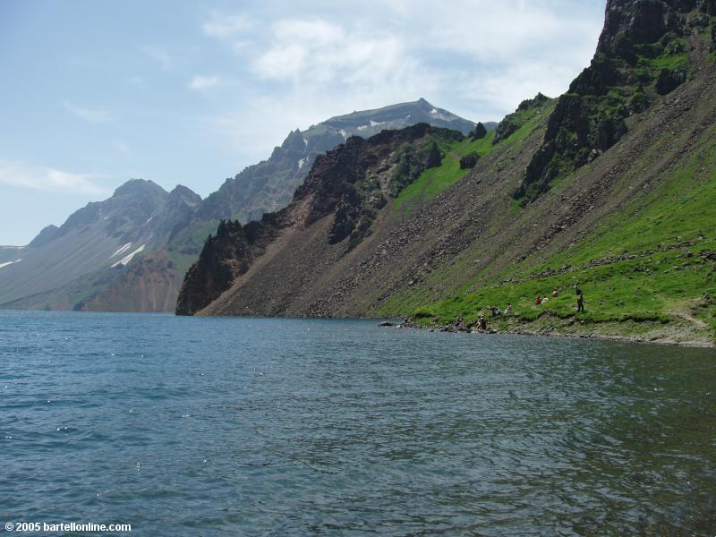 View of the shoreline of Tianchi Lake in the Changbaishan Nature Preserve in Jilin, China