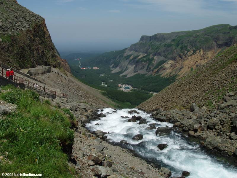 View looking from the top of the stairs leading to Tianchi Lake in the Changbaishan Nature Preserve in Jilin, China