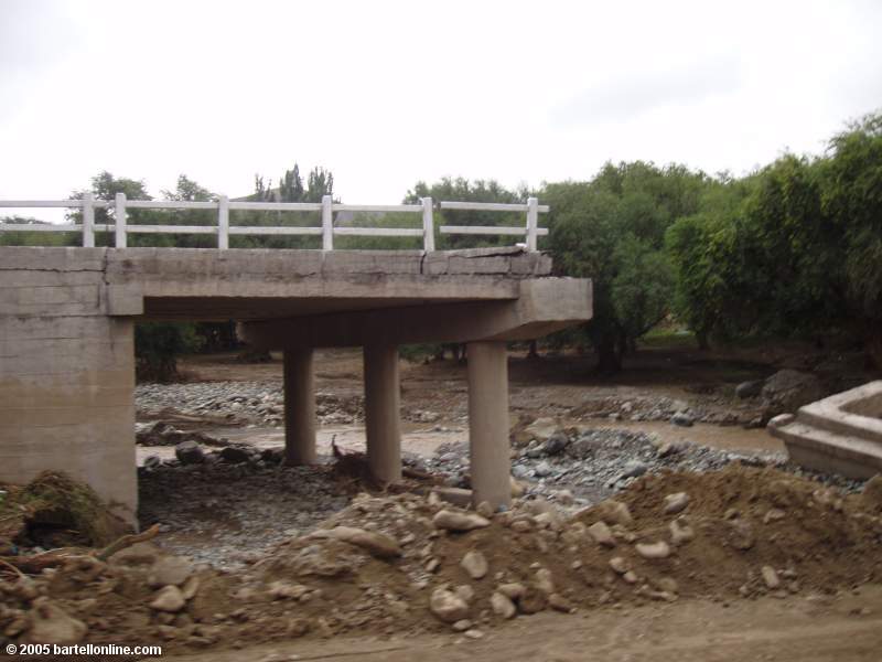 Washed-out bridge along the road out of Tianchi Lake in Xinjiang province, China