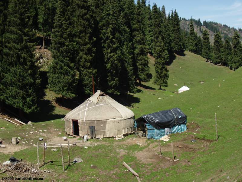 Yurts in the hills above Tianchi Lake in Xinjiang province, China