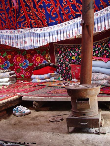 Interior of one of Rashit's Guest Yurts at Tianchi Lake in Xinjiang province, China