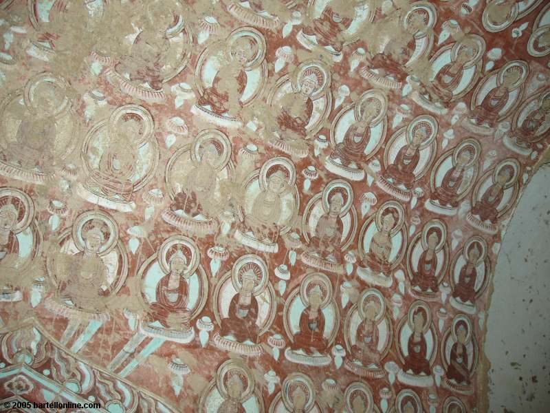 Cave paintings at Bezeklik Grottos in Xinjiang province, China