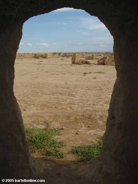 Looking out from a small cave at Gaochang Ruins near Turpan, Xinjiang, China