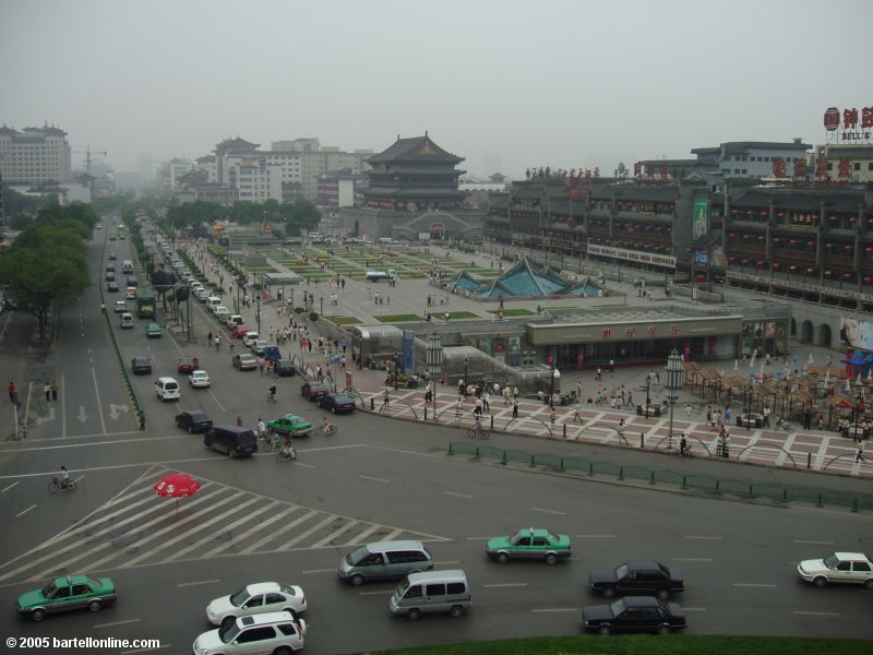 View from the Bell Tower in Xi'an, Shaanxi, China looking towards the Drum Tower