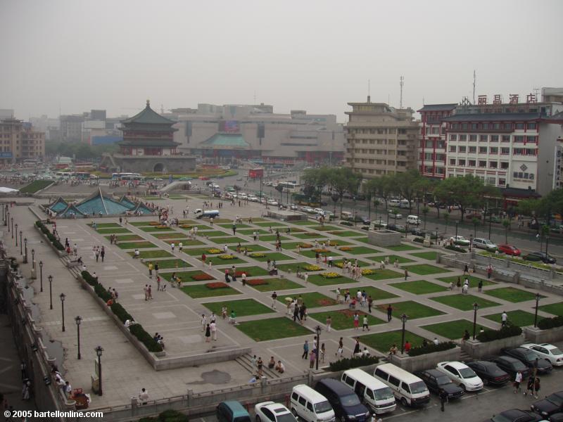 View from the Drum Tower in Xi'an, Shaanxi, China towards the Bell Tower