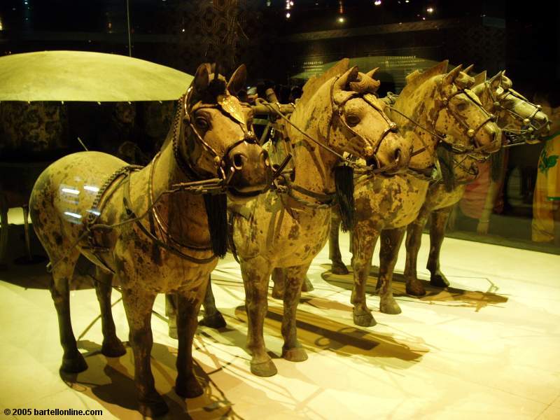 Bronze horses and chariot in the Qin Warrior Museum at the Terracotta Warriors site near Xi'an, Shaanxi, China