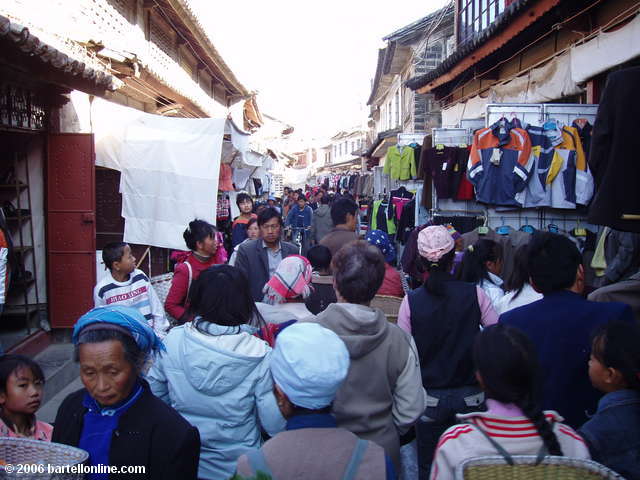 Crowded street market in a village near Dali, Yunnan, China