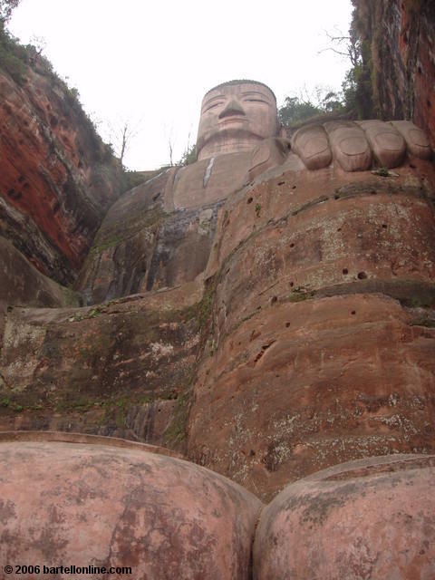 View up from between the left toes of the Giant Buddha in Leshan, Sichuan, China