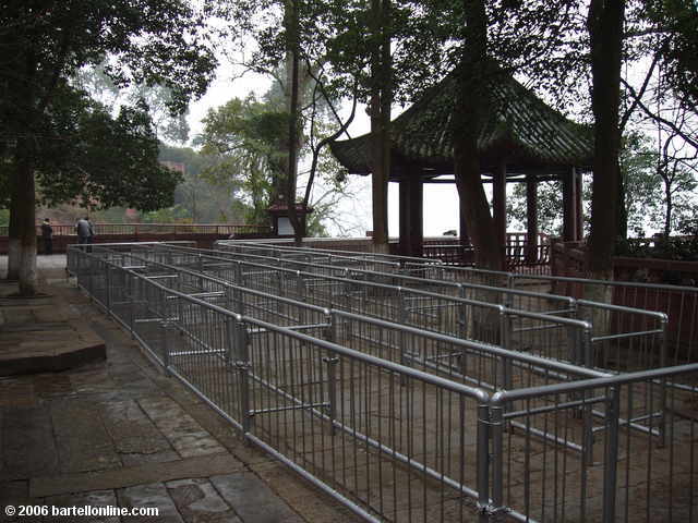 Empty queue to descend the stairs down the cliff beside the Giant Buddha in Leshan, Sichuan, China