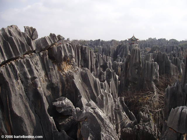 View from the pavilion above the limestone karsts at the Stone Forest near Kunming, Yunnan, China