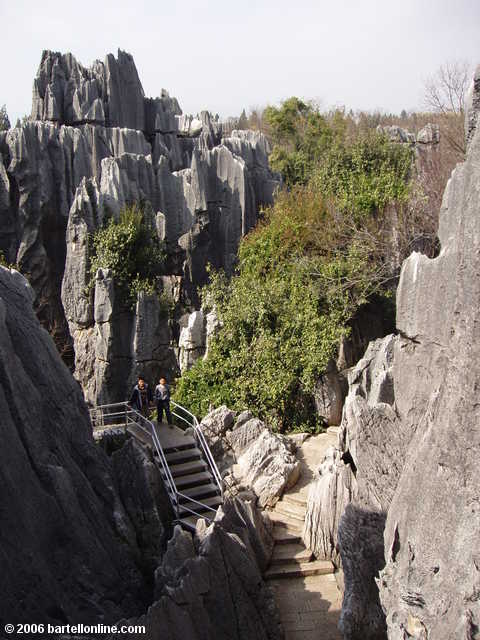 Sidewalks and stairs wind through the Stone Forest near Kunming, Yunnan, China