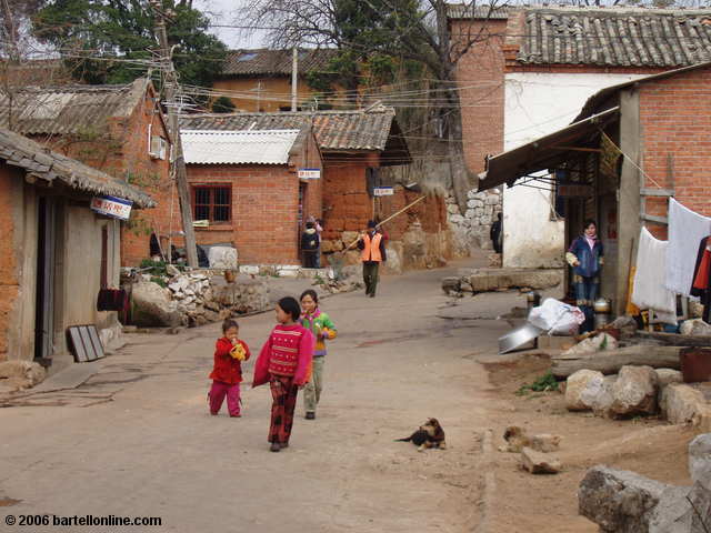 Street scene in a small village inside the Stone Forest near Kunming, Yunnan, China