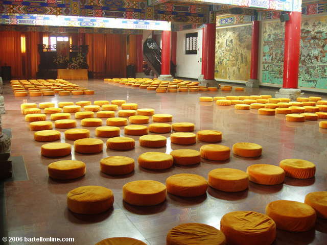 Prayer mats in the Hall of 500 Arhats at Wenshu monastery in Chengdu, Sichuan, China