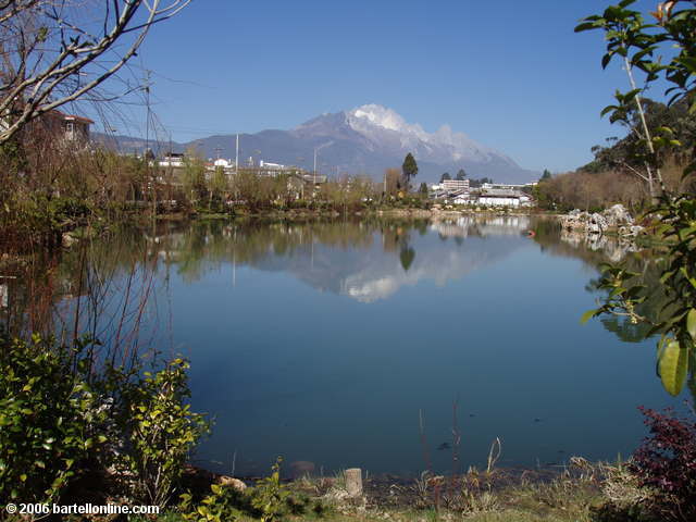 Jade Dragon Snow Mountain reflected in Black Dragon Pool in Lijiang, Yunnan, China