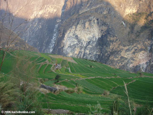 Terraced fields below the town of Walnut Grove along Tiger Leaping Gorge in Yunnan, China