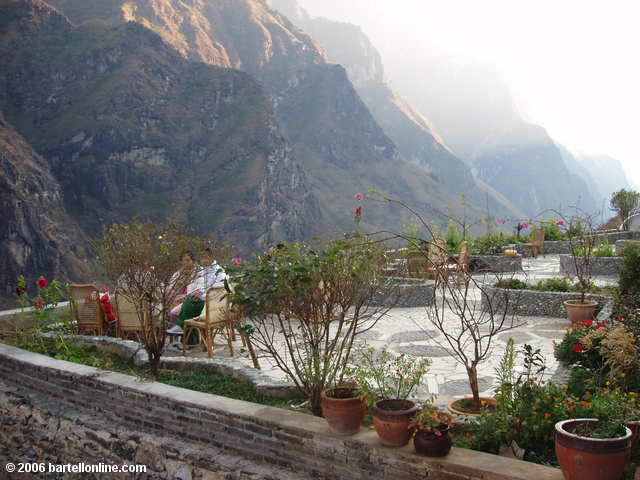 Balcony/restaurant at Tina's Guesthouse along the edge of Tiger Leaping Gorge in Yunnan, China