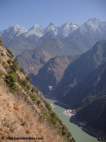 View from near the top of the "24 Bends" in the trail through Tiger Leaping Gorge in Yunnan, China