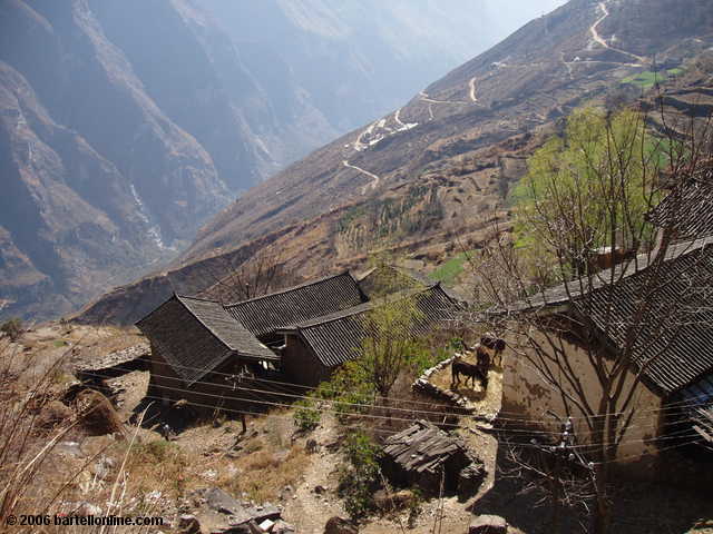 Village along the upper trail through Tiger Leaping Gorge in Yunnan, China