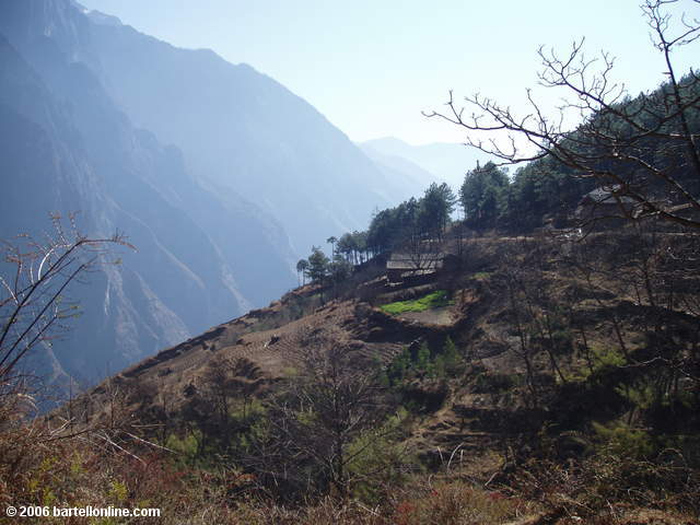 Village along the upper trail through Tiger Leaping Gorge in Yunnan, China
