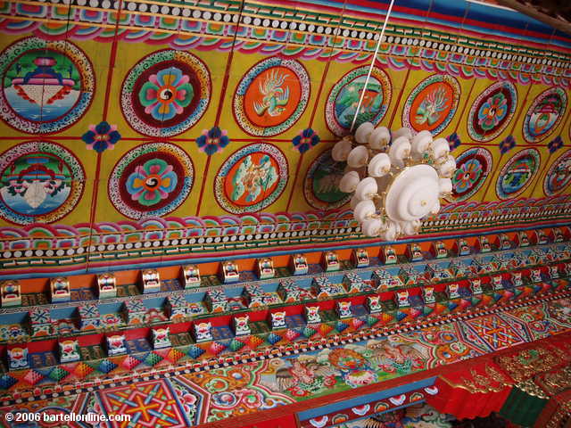 Colorful ceiling on a building in the Songzanlin Monastery complex near Zhongdian ("Shangri-La"), Yunnan, China