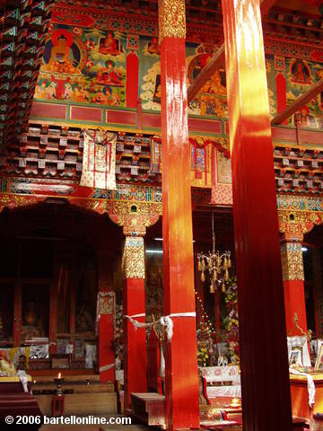 Colorful interior of a building in the Songzanlin Monastery complex near Zhongdian ("Shangri-La"), Yunnan, China