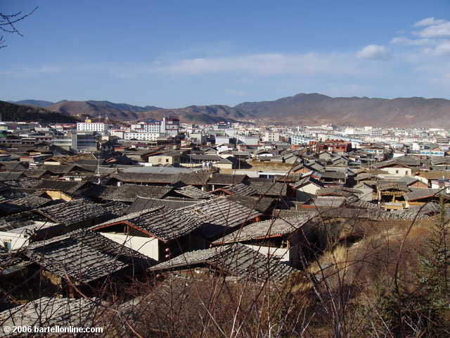 View towards city from the giant Buddhist prayer wheel in Zhongdian ("Shangri-La"), Yunnan, China