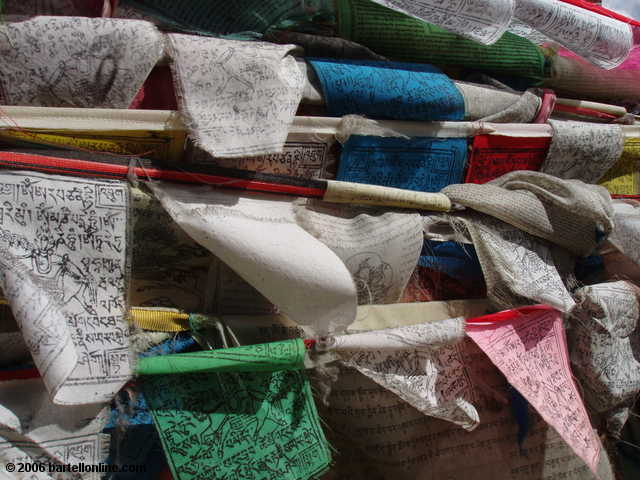 Buddhist prayer flags outside the Songzanlin Monastery near Zhongdian ("Shangri-La"), Yunnan, China