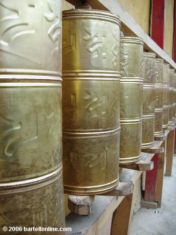 Buddhist prayer wheels in the Songzanlin Monastery near Zhongdian ("Shangri-La"), Yunnan, China