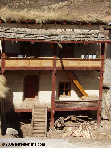 Sod-roofed building outside the Songzanlin Monastery near Zhongdian ("Shangri-La"), Yunnan, China