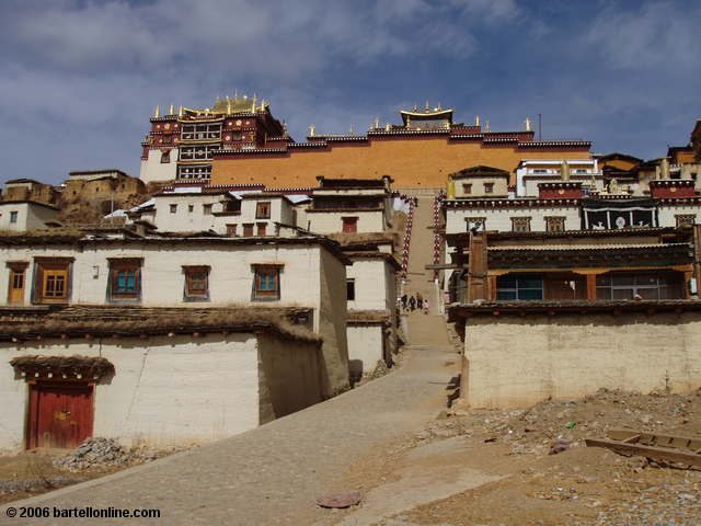 Stairs leading to the top of the Songzanlin Monastery complex near Zhongdian ("Shangri-La"), Yunnan, China